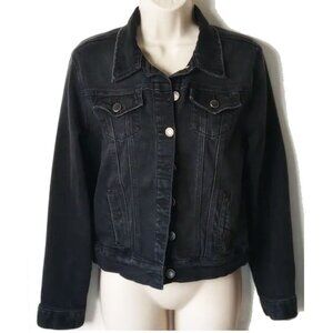 Naf Naf Paris Stretch Denim Classic Jean Jacket L Thick Heavy Black